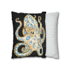 Blue Ring Octopus Black Ink Art Spun Polyester Square Pillow Case Home Decor