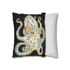 Blue Ring Octopus Black Ink Art Spun Polyester Square Pillow Case Home Decor