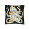 Blue Ring Octopus Black Ink Art Spun Polyester Square Pillow Case Home Decor