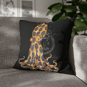 Blue Ring Octopus Bubbles Black Art Spun Polyester Square Pillow Case 20 × Home Decor