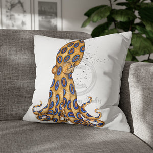 Blue Ring Octopus Bubbles White Art Spun Polyester Square Pillow Case 20 × Home Decor