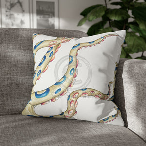 Blue Ring Octopus Kraken Tentacles Ink White Art Spun Polyester Square Pillow Case 20 × Home Decor