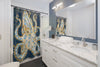 Blue Ring Octopus Tentacles Ink Art Vintage Map Shower Curtain Home Decor