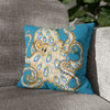 Blue Ring Octopus Turquoise Ink Art Spun Polyester Square Pillow Case 14 × Home Decor