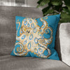 Blue Ring Octopus Turquoise Ink Art Spun Polyester Square Pillow Case 16 × Home Decor
