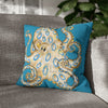 Blue Ring Octopus Turquoise Ink Art Spun Polyester Square Pillow Case 18 × Home Decor
