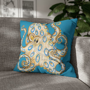 Blue Ring Octopus Turquoise Ink Art Spun Polyester Square Pillow Case 20 × Home Decor
