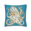 Blue Ring Octopus Turquoise Ink Art Spun Polyester Square Pillow Case Home Decor