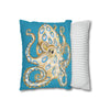 Blue Ring Octopus Turquoise Ink Art Spun Polyester Square Pillow Case Home Decor