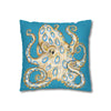 Blue Ring Octopus Turquoise Ink Art Spun Polyester Square Pillow Case Home Decor