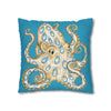 Blue Ring Octopus Turquoise Ink Art Spun Polyester Square Pillow Case Home Decor