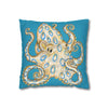 Blue Ring Octopus Turquoise Ink Art Spun Polyester Square Pillow Case Home Decor