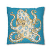 Blue Ring Octopus Turquoise Ink Art Spun Polyester Square Pillow Case Home Decor