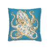 Blue Ring Octopus Turquoise Ink Art Spun Polyester Square Pillow Case Home Decor