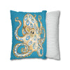 Blue Ring Octopus Turquoise Ink Art Spun Polyester Square Pillow Case Home Decor