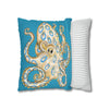 Blue Ring Octopus Turquoise Ink Art Spun Polyester Square Pillow Case Home Decor