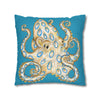 Blue Ring Octopus Turquoise Ink Art Spun Polyester Square Pillow Case Home Decor