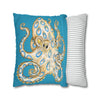 Blue Ring Octopus Turquoise Ink Art Spun Polyester Square Pillow Case Home Decor