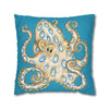 Blue Ring Octopus Turquoise Ink Art Spun Polyester Square Pillow Case Home Decor