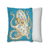 Blue Ring Octopus Turquoise Ink Art Spun Polyester Square Pillow Case Home Decor