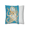 Blue Ring Octopus Turquoise Ink Art Spun Polyester Square Pillow Case Home Decor