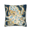 Blue Ring Octopus Vintage Map Ink Art Spun Polyester Square Pillow Case Home Decor