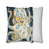 Blue Ring Octopus Vintage Map Ink Art Spun Polyester Square Pillow Case Home Decor