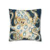 Blue Ring Octopus Vintage Map Ink Art Spun Polyester Square Pillow Case Home Decor