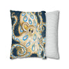 Blue Ring Octopus Vintage Map Ink Art Spun Polyester Square Pillow Case Home Decor