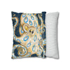 Blue Ring Octopus Vintage Map Ink Art Spun Polyester Square Pillow Case Home Decor