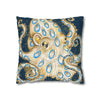 Blue Ring Octopus Vintage Map Ink Art Spun Polyester Square Pillow Case Home Decor