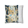 Blue Ring Octopus Vintage Map Ink Art Spun Polyester Square Pillow Case Home Decor