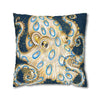 Blue Ring Octopus Vintage Map Ink Art Spun Polyester Square Pillow Case Home Decor