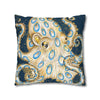 Blue Ring Octopus Vintage Map Ink Art Spun Polyester Square Pillow Case Home Decor