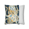 Blue Ring Octopus Vintage Map Ink Art Spun Polyester Square Pillow Case Home Decor