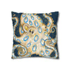 Blue Ring Octopus Vintage Map Ink Art Spun Polyester Square Pillow Case Home Decor