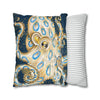 Blue Ring Octopus Vintage Map Ink Art Spun Polyester Square Pillow Case Home Decor