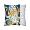 Blue Ring Octopus Vintage Map Ink Art Spun Polyester Square Pillow Case Home Decor