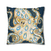 Blue Ring Octopus Vintage Map Ink Art Spun Polyester Square Pillow Case Home Decor