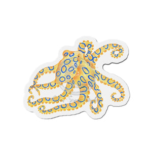 Blue Ring Octopus Watercolor Art Die-Cut Magnets 6 × / 1 Pc Home Decor