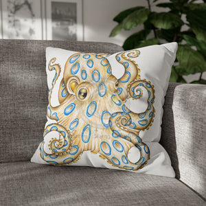 Blue Ring Octopus White Ink Art Spun Polyester Square Pillow Case 20 × Home Decor