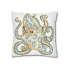 Blue Ring Octopus White Ink Art Spun Polyester Square Pillow Case Home Decor