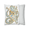 Blue Ring Octopus White Ink Art Spun Polyester Square Pillow Case Home Decor