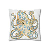 Blue Ring Octopus White Ink Art Spun Polyester Square Pillow Case Home Decor