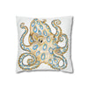 Blue Ring Octopus White Ink Art Spun Polyester Square Pillow Case Home Decor