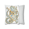 Blue Ring Octopus White Ink Art Spun Polyester Square Pillow Case Home Decor