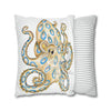 Blue Ring Octopus White Ink Art Spun Polyester Square Pillow Case Home Decor