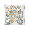 Blue Ring Octopus White Ink Art Spun Polyester Square Pillow Case Home Decor