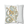 Blue Ring Octopus White Ink Art Spun Polyester Square Pillow Case Home Decor