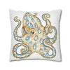 Blue Ring Octopus White Ink Art Spun Polyester Square Pillow Case Home Decor